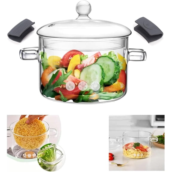 Glass Saucepan with Cover, 1400ml Stovetop Cooking Pot with Lid and Handle Simmer Pot Clear Soup Pot, High Borosilicate Glass Cookware