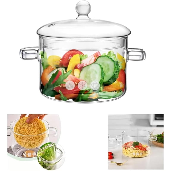 Glass Saucepan with Cover Heat-resistant Glass Stovetop Pot and Pan for Stove Potpourri, Saucepan Pot FIts for Cooking, Soup, Milk, Tea