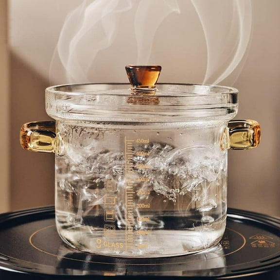 Glass Saucepan with Cover, Saucepans Glass Pot Casserole, Heat-Resistant Glass Cooking Pot Covered Saucepan Cookware Stockpots for Baking, Serving