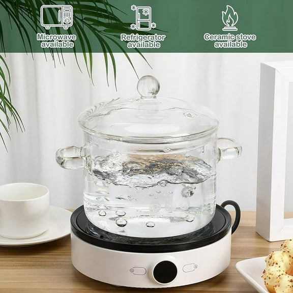 Glass Saucepan with Cover,Stovetop Cooking Pot with Lid and Handle Simmer Pot Clear Soup Pot, High Borosilicate 1400ML