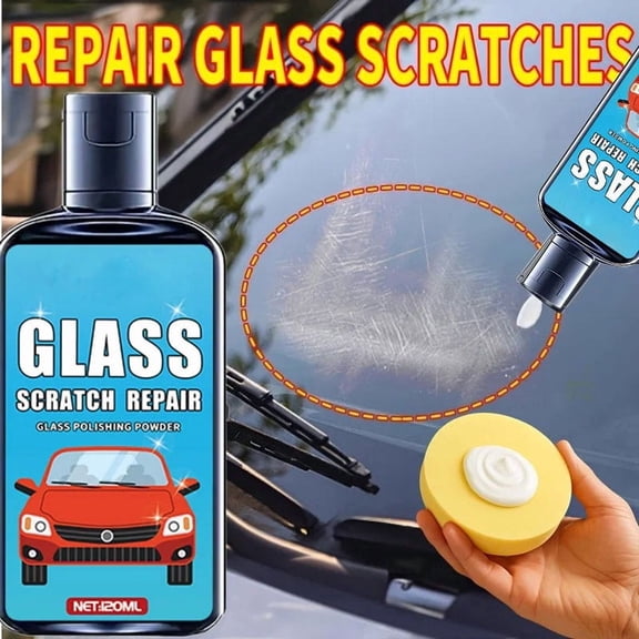 Glass Scratch Polishing Solution, Windshield Surface Restoring Liquid, Clear Vision Glass Refinishing Agent with Buffing Sponge for Auto Truck RV Household Mirror Shower Glass