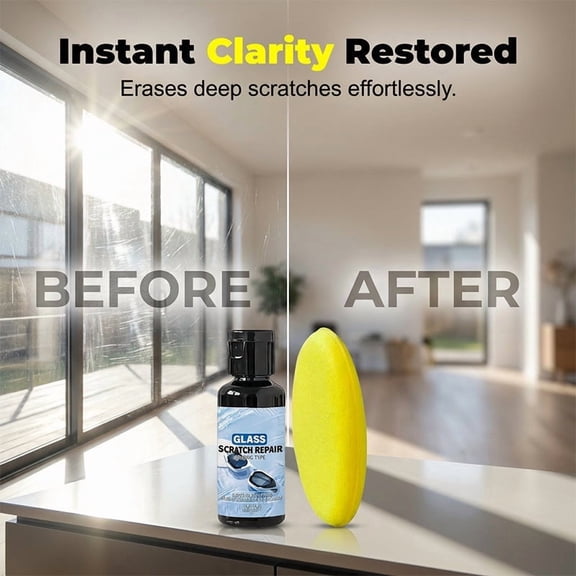 Glass Scratch Remover 100ml, Fast Drying Formula with Polishing Sponge for Car Windshield, Window, Mirror and Goggles, Restores Clarity on All Glass Surfaces