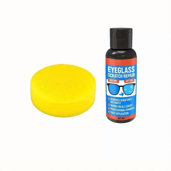 Glass Scratch Remover 30g Lens Scratch Repair Wax with Sponge, Fine Surface Mark Polishing Cream for Eyeglasses, Mirrors, Windows, Windshield