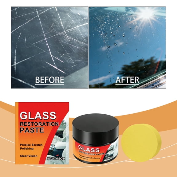 Glass Scratch Remover Paste Kit for Windshield & Mirrors, Car Glass Polish Restorer for Light Scratches,Oxide Polishing Compound for Auto Glass, Headlights, Windows