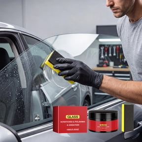 Glass Scratch Remover Polishing Paste Kit - Windshield Water Spot Oxidation Cleaner, Wiper Marks Repair, Restores Clarity for Auto Windows & Mirrors