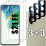 Glass Screen and Camera Protector for Samsung Galaxy S21 FE - 3 Screen Protectors + 3 Camera Protectors, Supports Fingerprint