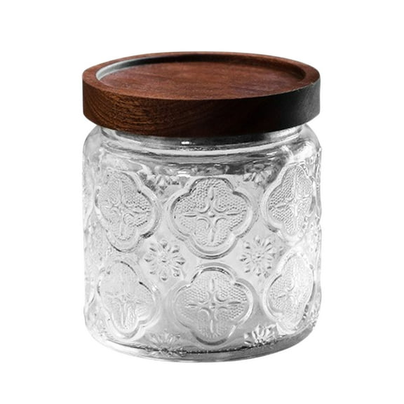 Glass Sealed Jar Storage Glasstea Canister Vintage Kitchen, Glass Sealed Jar with Wood Lid for Tea Storage Grains Kitchen Pantry Organization