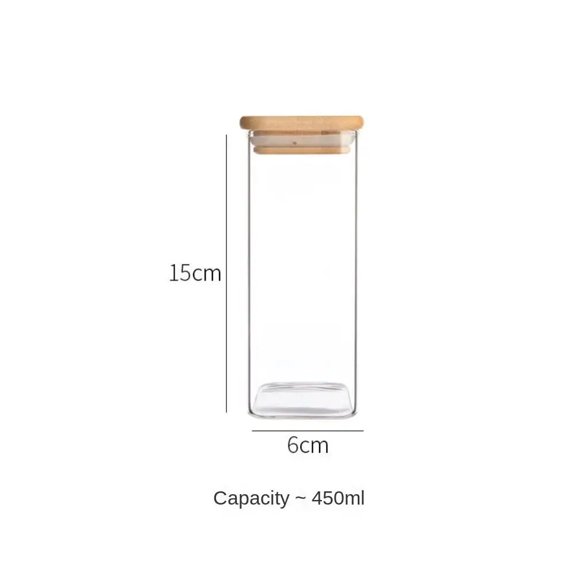 Glass Sealed Jar with Bamboo Lid Spice Jars Transparent Split Bottle Storage Tank Snack Candy Storage Jar