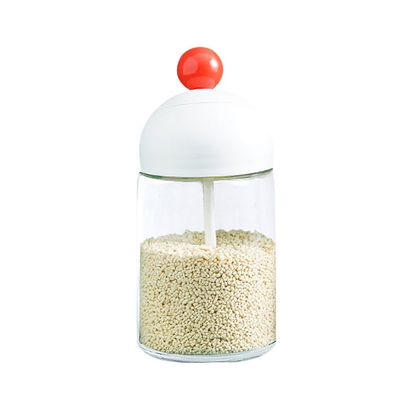 Glass Seasoning Jar - Sealed Salt Container with Spoon and Lid - Kitchen Counter Pantry - 1-Pack - White