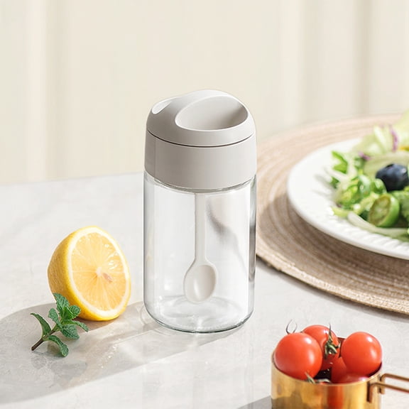 Glass Seasoning Jar with Spoon | Clear Glass Spice Container with Lid | Waterproof Sealing for Kitchen Storage | 5.31 x 2.56 x 2.56 Inch | 1-Pack