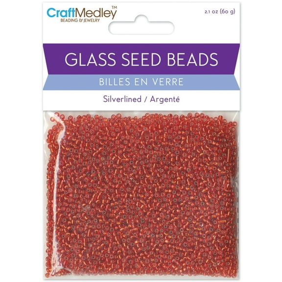 Glass Seed Beads 12/0 Silver Lined 60g-Red Vermillion