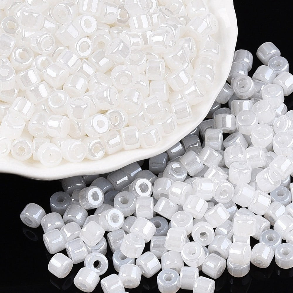 Glass Seed Beads Ceylon Round Hole Cylinder White 4x5.5mm Hole: 1.8mm about 2500pcs/pound