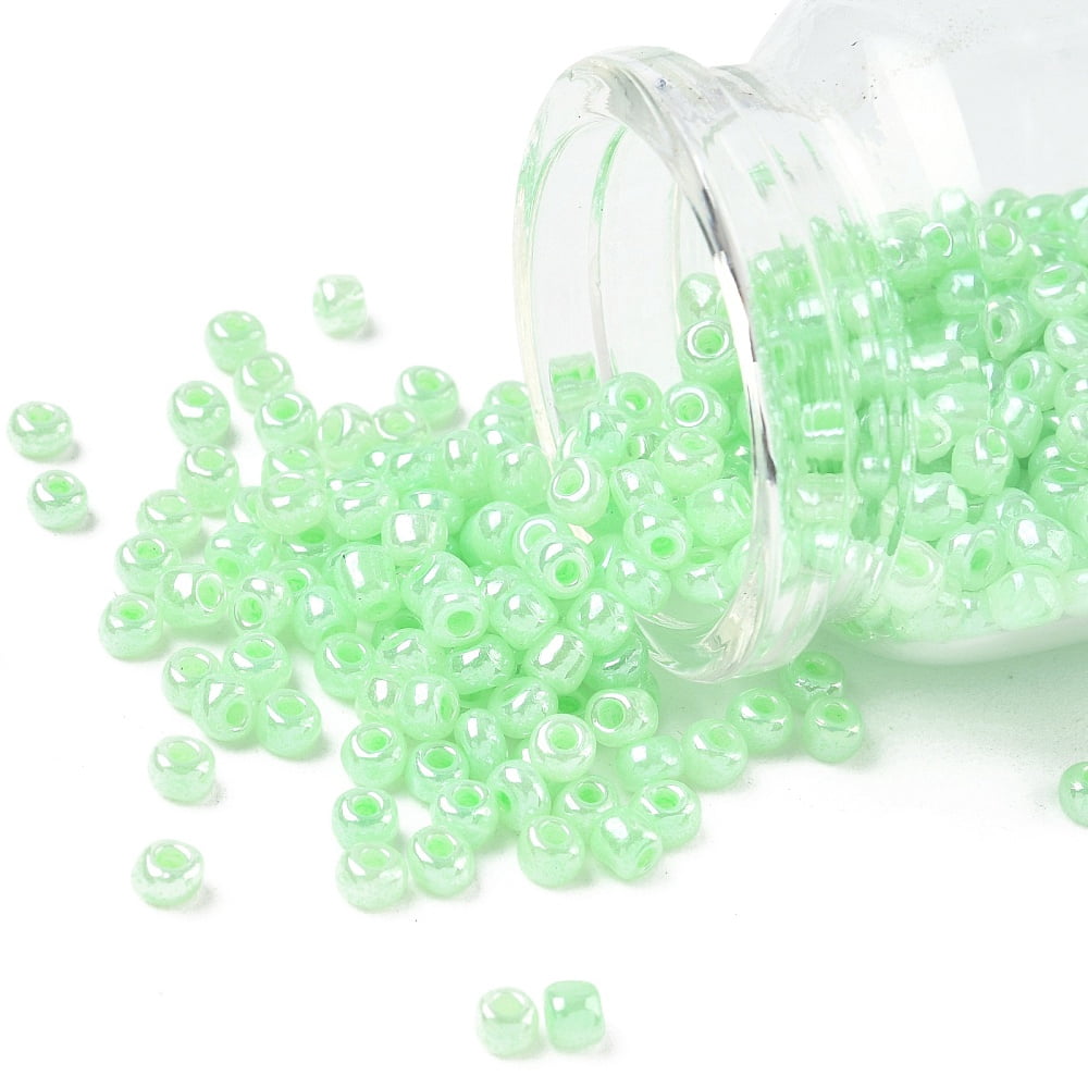 Glass Seed Beads Ceylon Round Pale Green 6/0 4mm Hole: 1.5mm about 4500pcs/pound