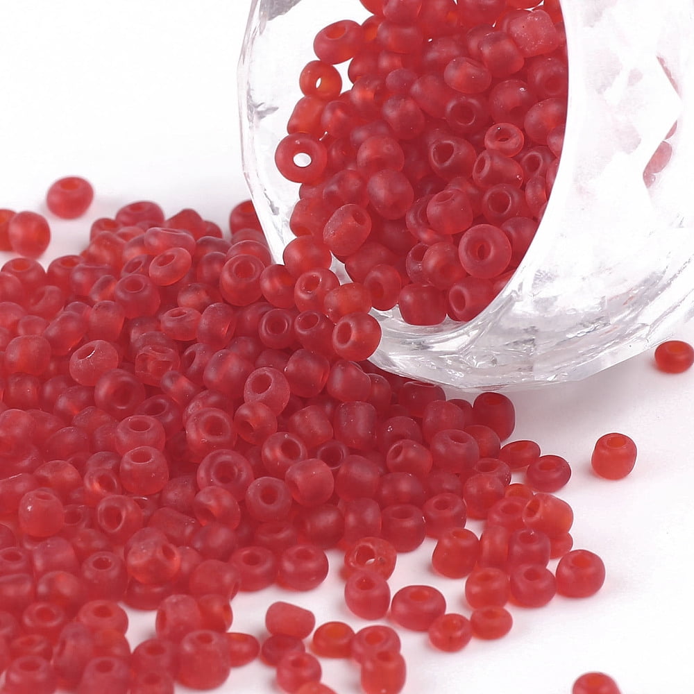 Glass Seed Beads Frosted Colors Round Red 3mm