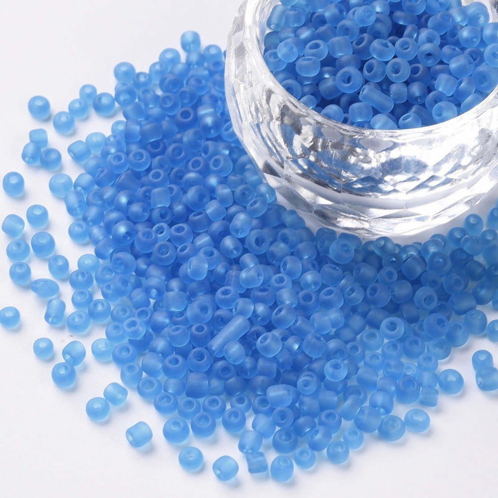 Glass Seed Beads Frosted Colors Round Sky Blue 3mm