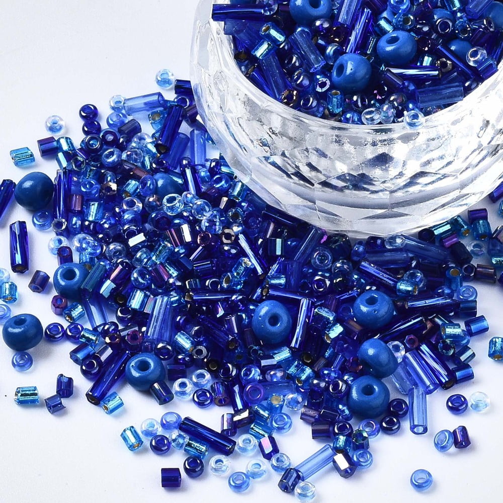 Glass Seed Beads Mixed Style Mixed Shapes Blue 1~7x2~4mm Hole: 0.7~1mm about 450g/pound