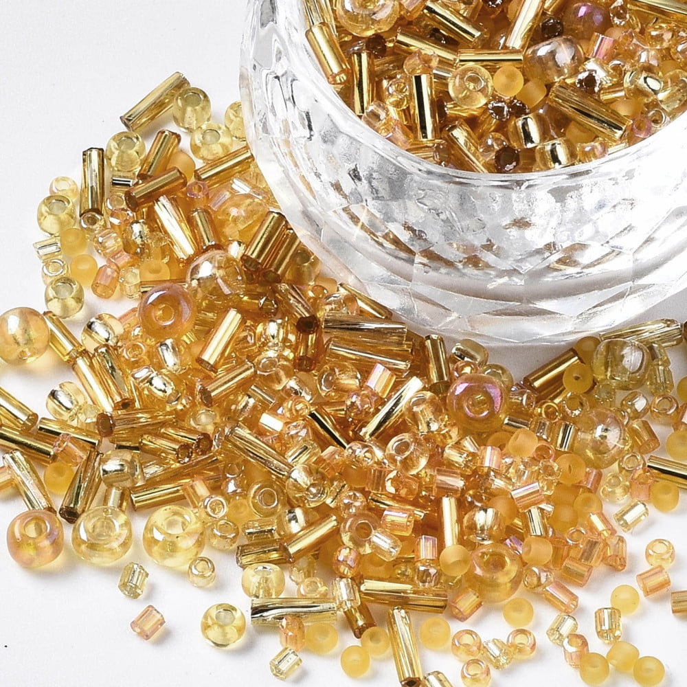 Glass Seed Beads Mixed Style Mixed Shapes Goldenrod 1~7x2~4mm Hole: 0.7~1mm about 450g/pound