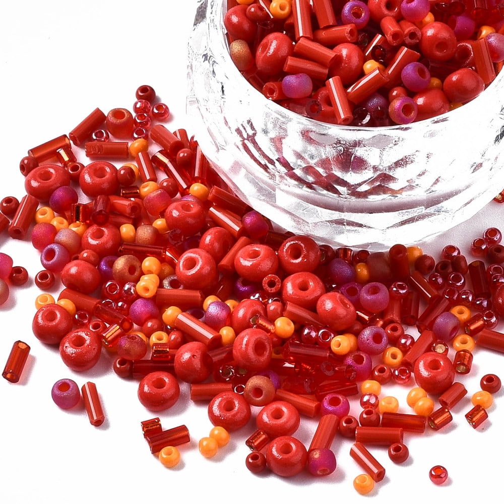 Glass Seed Beads Mixed Style Mixed Shapes Red 1~7x2~4mm Hole: 0.7~1mm about 450g/pound