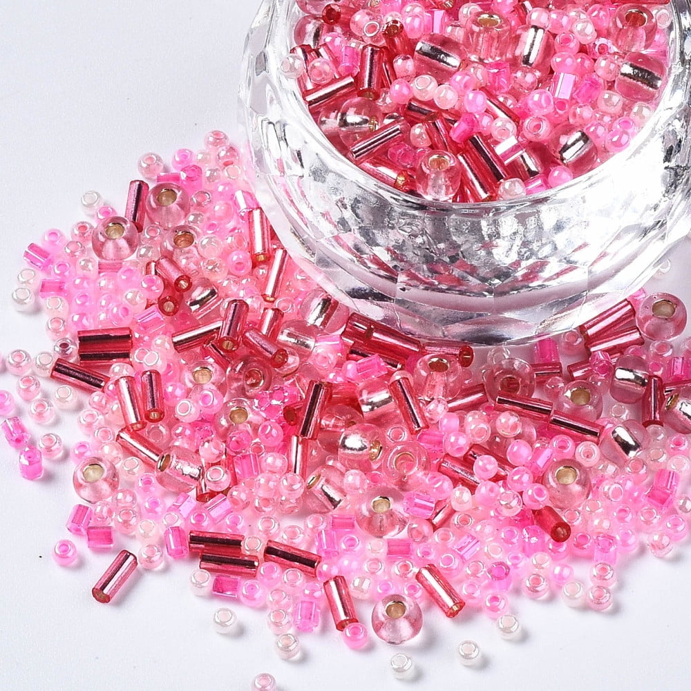 Glass Seed Beads Mixed style Mixed Shapes Hot Pink 1~7x2~4mm Hole: 0.7~1mm 450g/pound