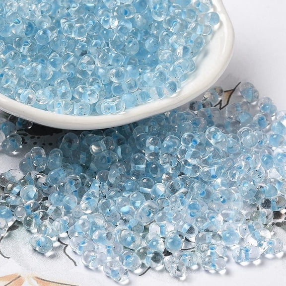 Glass Seed Beads Peanut Light Sky Blue 5.5~6x3~3.5x3mm Hole: 1~1.2mm 4000pcs/pound