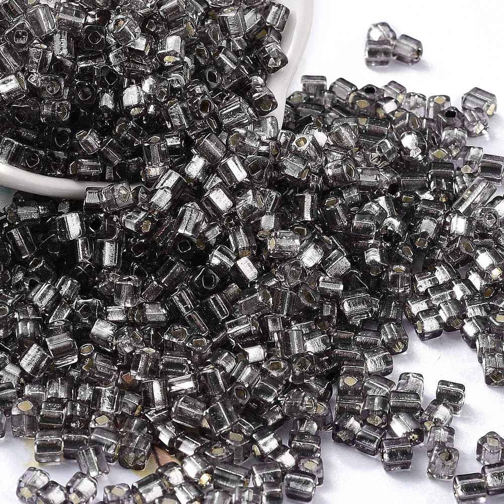 Glass Seed Beads Silver Lined Square Black 3~4x3x3mm Hole: 1.2mm about 6300pcs/pound