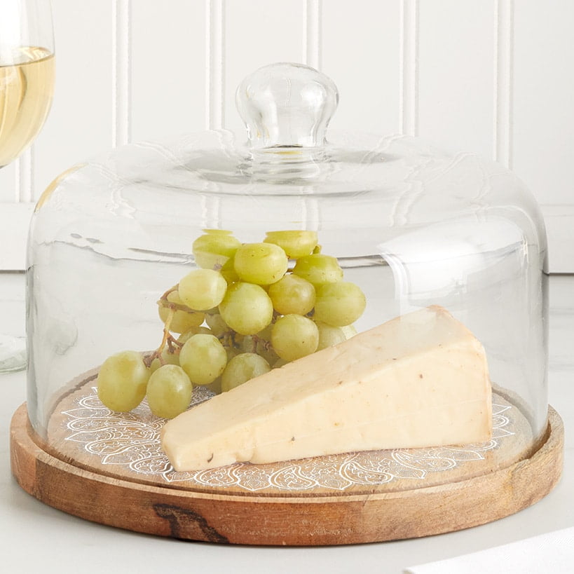 Glass Serving Dome with Wood Base