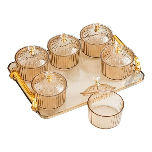 Glass Serving Platter,6 Bowls with Lid Storage Container Serving Plate,Fruit Dessert Snacks Serving Platter for Wedding Kitchen , Amber