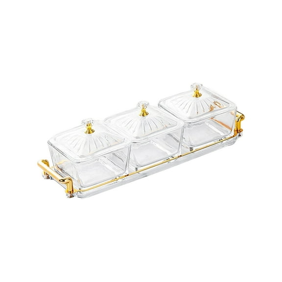 Glass Serving Platters With 3 Compartments And Matching Lid and Tray For Snacks Appetizers Kitchen Essential