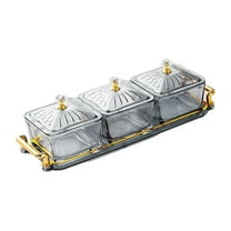 Glass Serving Platters With 3 Compartments And Matching Lid and Tray For Snacks Appetizers Kitchen Essential
