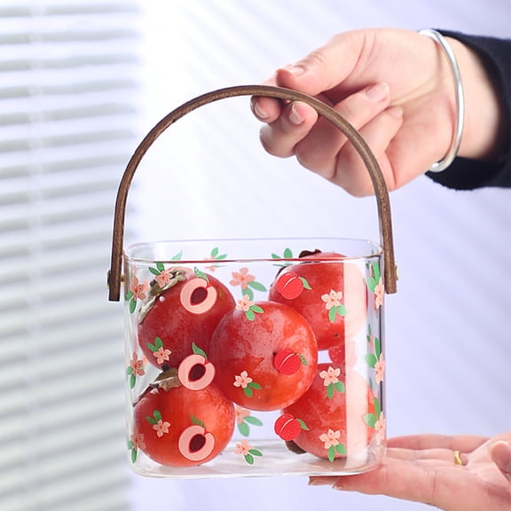 Glass Serving Sculpted Piece, Ice Bucket with Lid, Bucket Organizer, Decorative Glass Sculpted Piece, Cherry Decorations Party, Kitchen Countertop Storage, 6X5 In, 1 Pc
