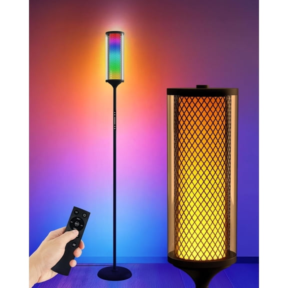 Glass Shade RGBICW Corner Floor Lamp, 16 Million Colors LED Ambient Mood Lighting with App & Remote Control for Modern Decor, Bedroom, Living Room, Gaming Room