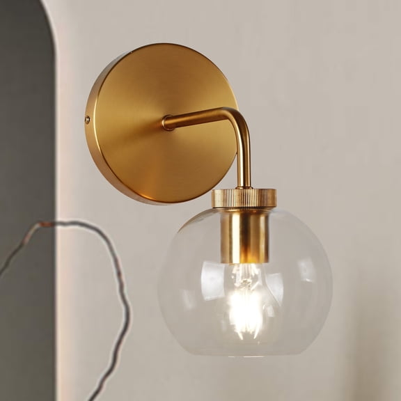 Round Glass Shade Single Wall Light with Brass - Modern Indoor Sconce for Bathroom and Vanity Light Over Mirror