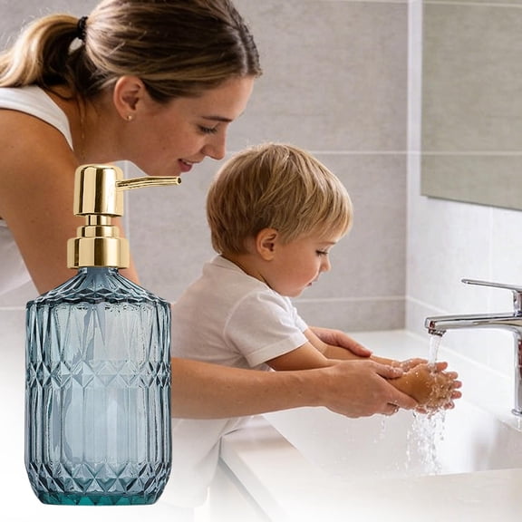 Glass Shampoo Bottle Pump Dispenser Refillable Soap Container Thick Glass Leakproof Lotion Body Wash Organizer Bathroom Kitchen Storage Pump Bottle For Home Hotel Bathroom Sink Decor Use-Blue