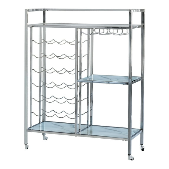 Glass Shelf Serving Cart with Casters Chrome