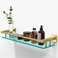 thumbnail image 1 of Glass Shelf for Bathroom, 20 Inch Tempered Glass with Brushed Gold Stainless Steel Railing, Floating Glass Shelves Sink Over Toilet Modern Bathroom, 1 of 7