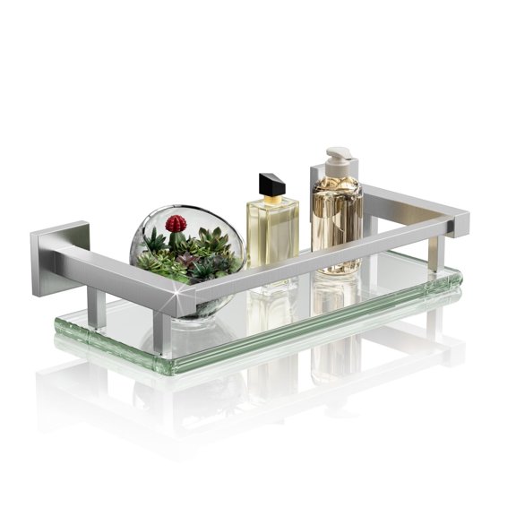 Glass Shelf for Bathroom, Brushed Nickel Floating Glass Shelf