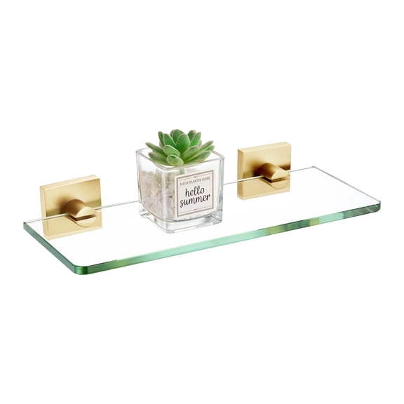 Glass Shelf for Bathroom Hardware 16-Inch Floating Wall Shelves for Shower Storage Kitchen Rack, Champagne Bronze Stainless Steel B1107CPG-L16