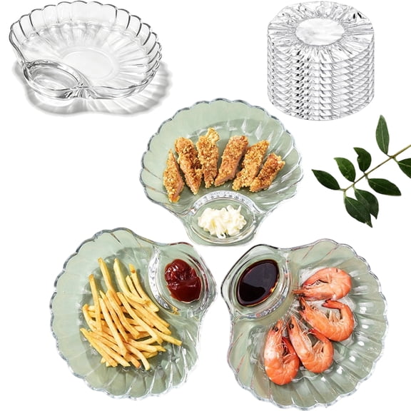 Glass Shell Dumpling Tray, Elegant Serving Dish with Sauce Plate & Clear Glass Design, Snack Dessert Plate for Home Dining Parties Weddings