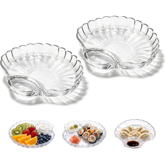 Glass Shell Dumpling Tray, Glass Shell Dumpling Tray Large with Sauce Plate Snack Dessert, Elegant shaped Dish for Home Kitchen Use and Weddings (2PC)