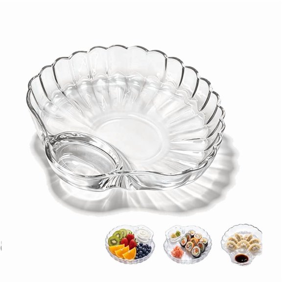Glass Shell Dumpling Tray, Glass Shell Dumpling Tray Large with Sauce Plate Snack Dessert, Elegant shaped Dish for Home Kitchen Use and Weddings