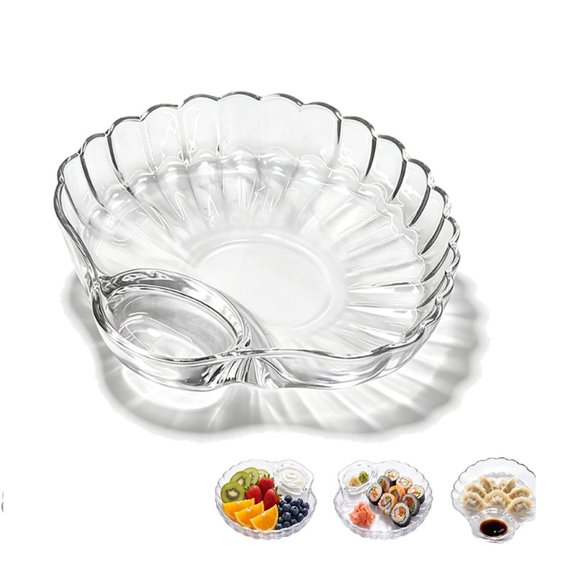 Glass Shell Dumpling Tray, Glass Shell Dumpling Tray Large with Sauce Plate Snack Dessert, Elegant shaped Dish for Home Kitchen Use and Weddings