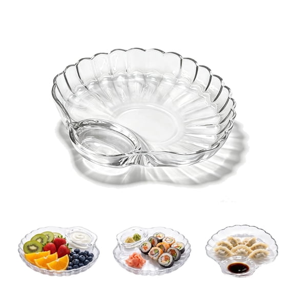 Glass Shell Dumpling Tray, Glass Shell Dumpling Tray Large with Sauce Plate Snack Dessert, Elegant shaped Dish for Home Kitchen Use and Weddings