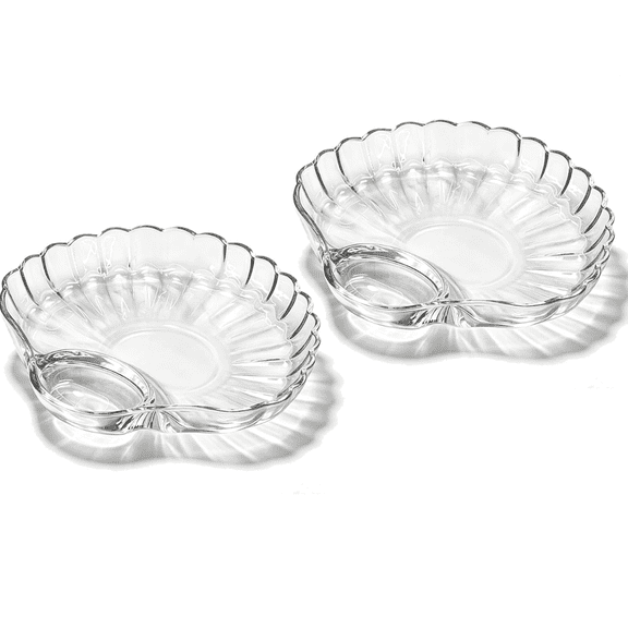 Glass Shell Dumpling Tray, Glass Shell Dumpling Tray Large with Sauce Plate Snack Dessert, Elegant shaped Dish for Home Kitchen Use and Weddings