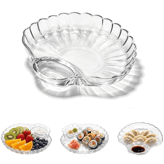 Glass Shell Dumpling Tray, Glass Shell Dumpling Tray Large with Sauce Plate Snack Dessert for Home Kitchen Use and Weddings