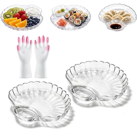 Glass Shell Dumpling Tray, Glass Shell Dumpling Tray with Sauce Plate, Large Dumplings Plate for Dumplings, for Home Kitchen Use and Weddings