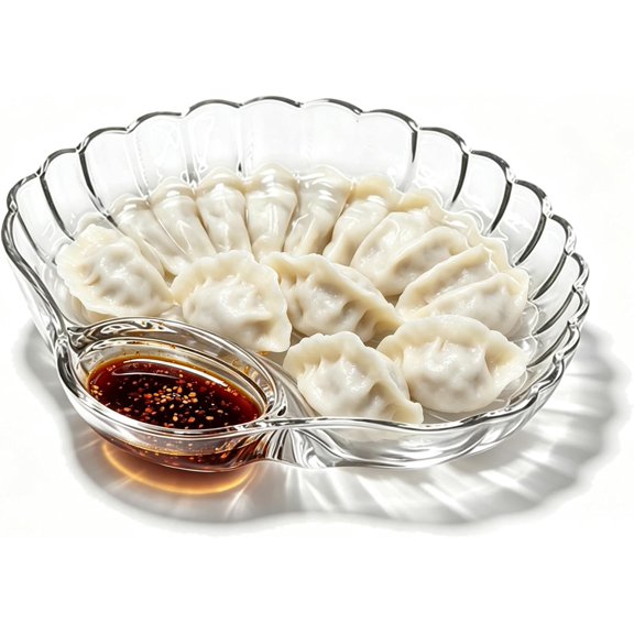 Glass Shell Dumpling Tray, Sauce Divider Serving Plate (1pc) | Shell-shaped glass serving plate, suitable for dumplings, snacks, desserts, salads, and appetizers.