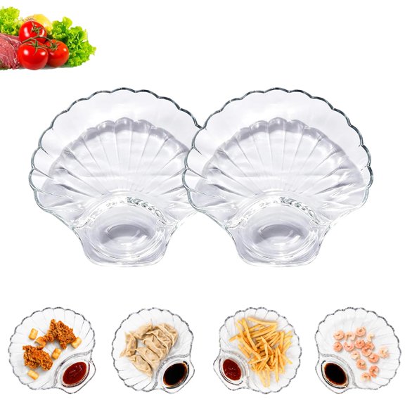 Glass Shell Dumpling Tray with Sauce Plate, Large Glass Dumpling Plate for Dumplings, Snacks, Sushi, Fruit and Desserts