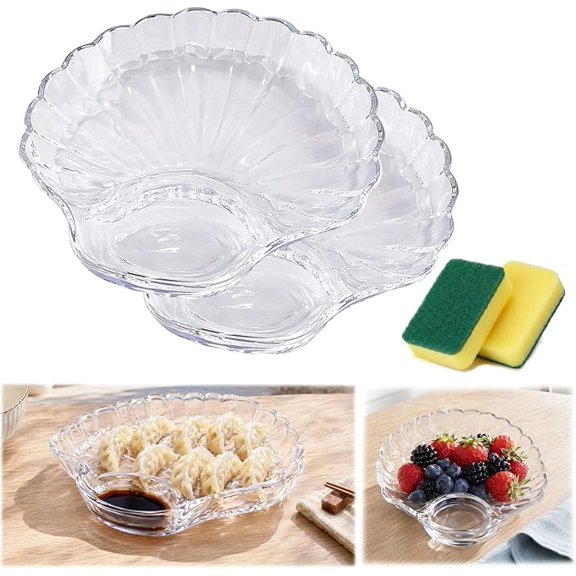 Glass Shell Dumpling Tray with Sauce Plate Snack Dessert,| Dumpling Storage, Glass Shell Design(2PC)