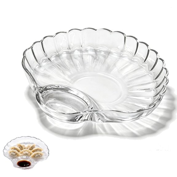 Glass Shell Dumpling Tray with Sauce Plate Snack Dessert, Elegant Shaped Dish for Home Kitchen Use and Weddings