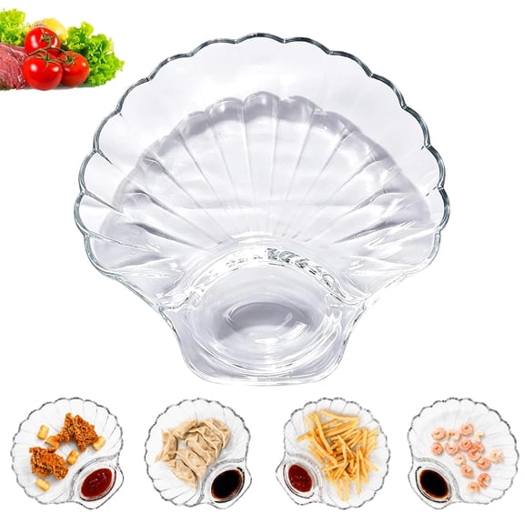 Glass Shell Tray with Sauce Plate, Large Glass Plate for Dumplings, Snacks, Sushi, Fruit and Desserts